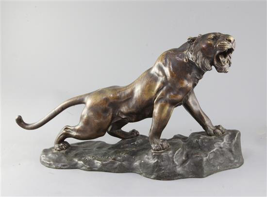 Kracowski. A bronze model of a roaring tiger, length 21in.